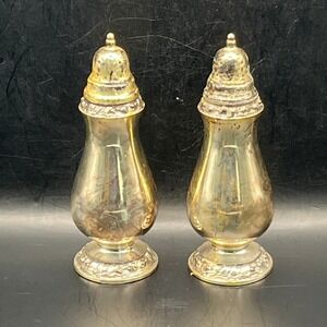 Vtg Oneida Henley Silver Plate Salt Pepper Shakers Ornate Elegant Patina Decor